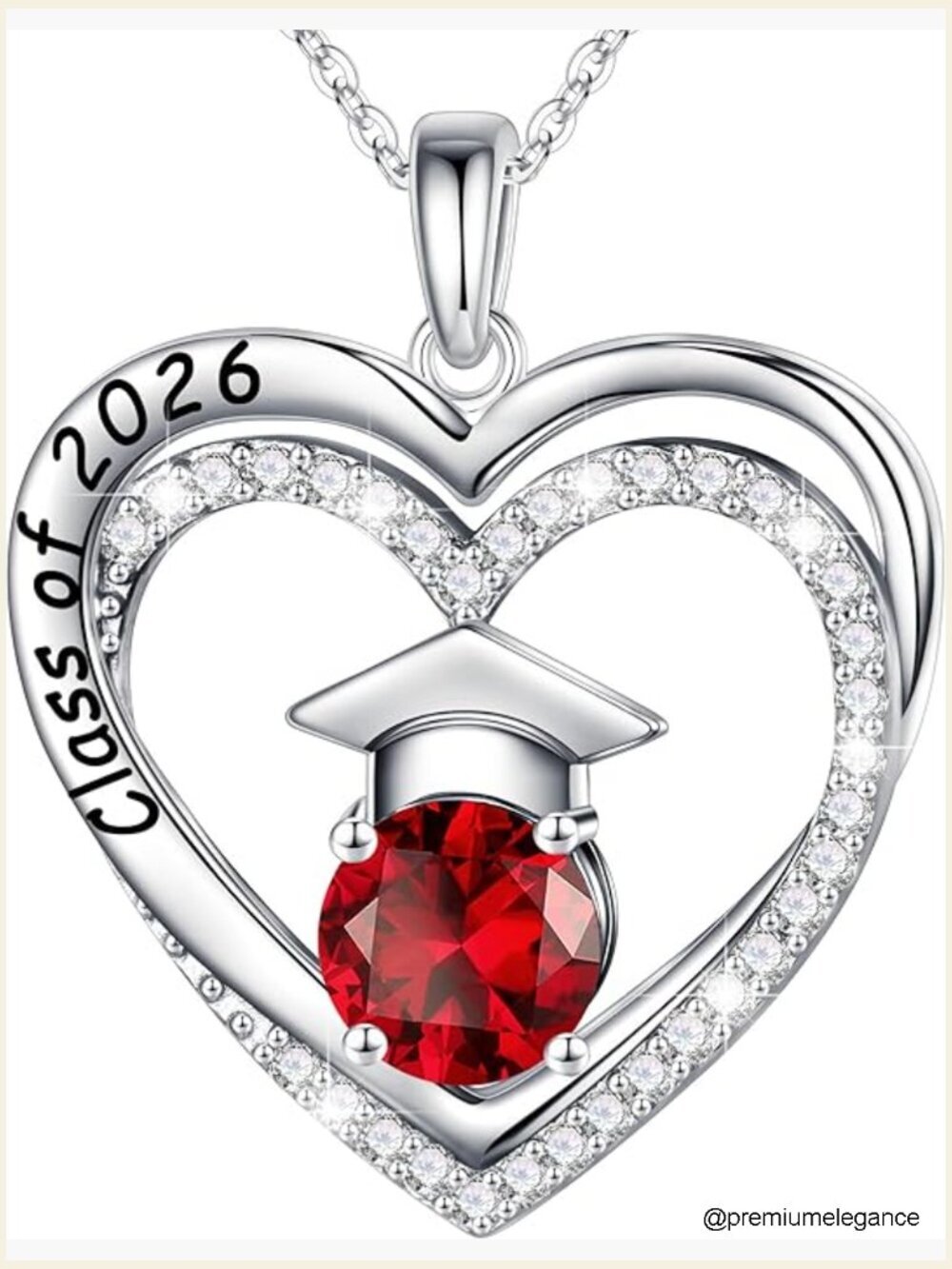 S925 Sterling Silver 2026 Graduation Heart Birthstone Pendant Necklace Gift